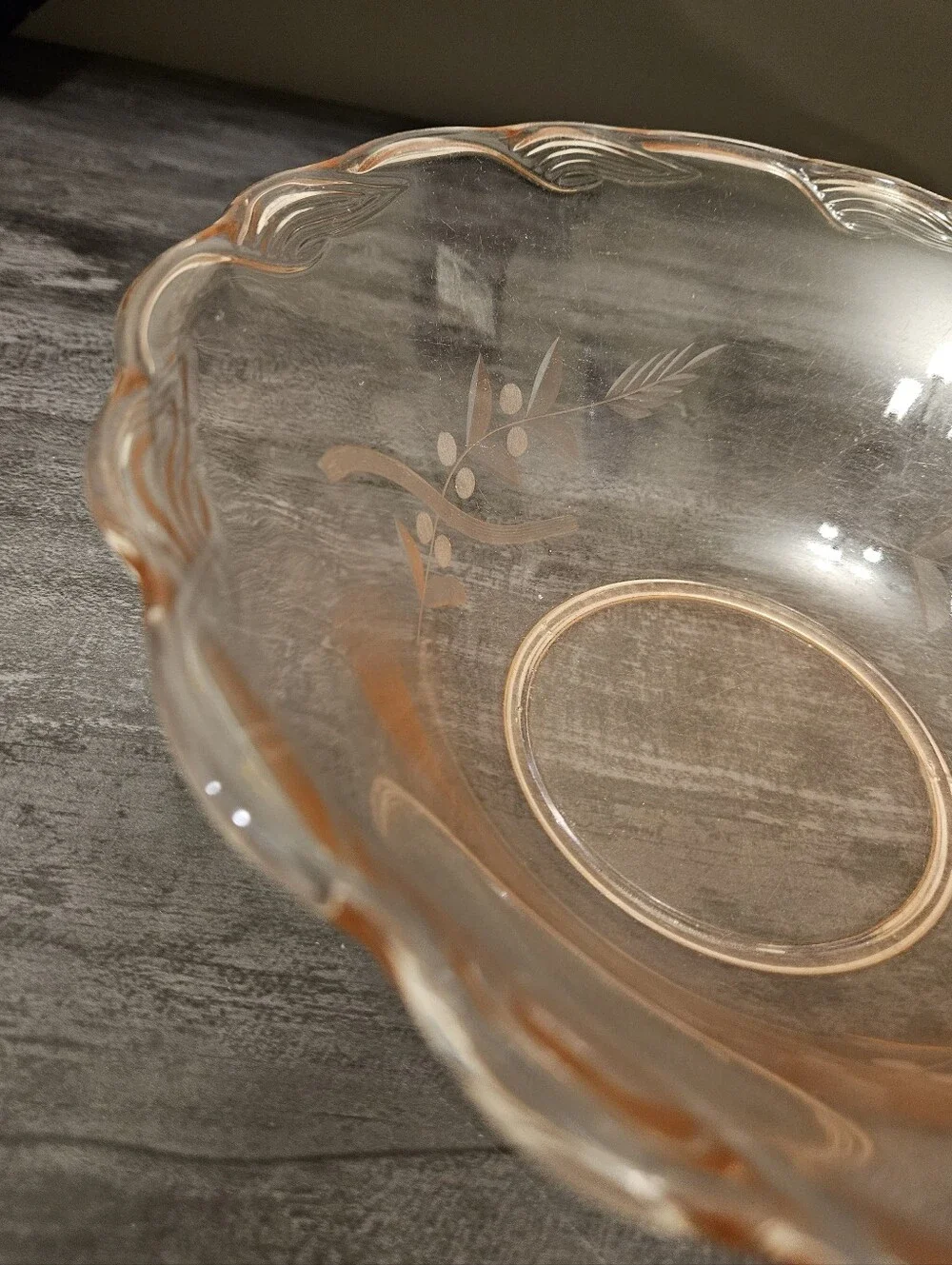 Vtg Pink Etched Floral Depression Glass Centerpiece Bowl